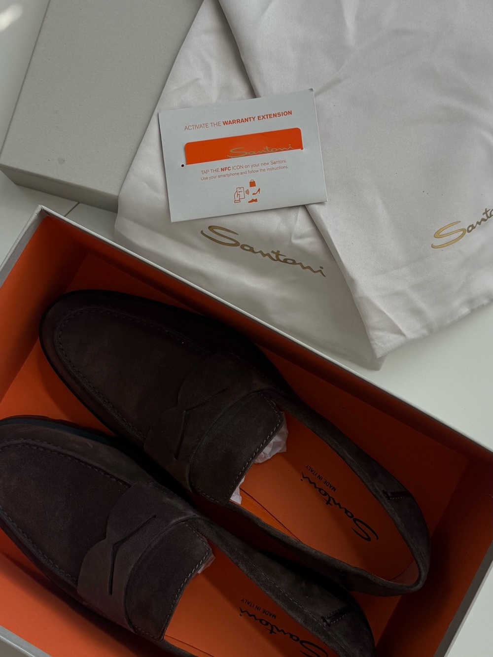 Santoni Men's Dark Brown Suede Penny Loafers - Picture 4 of 6